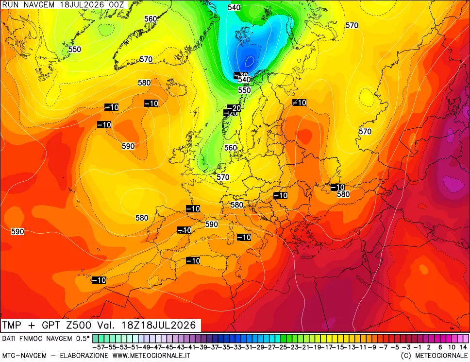 mappa Temperatura e Geopotenziali a 500 hPa