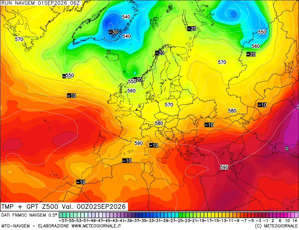mappa Temperatura e Geopotenziali a 500 hPa