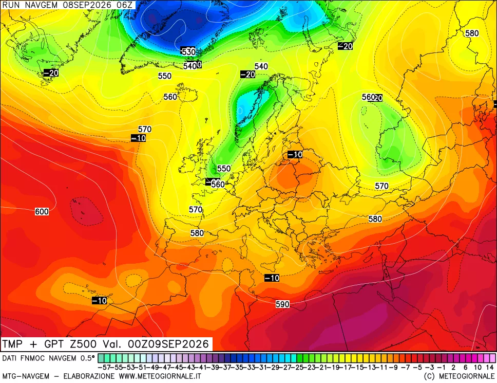 mappa Temperatura e Geopotenziali a 500 hPa