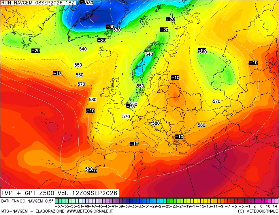mappa Temperatura e Geopotenziali a 500 hPa