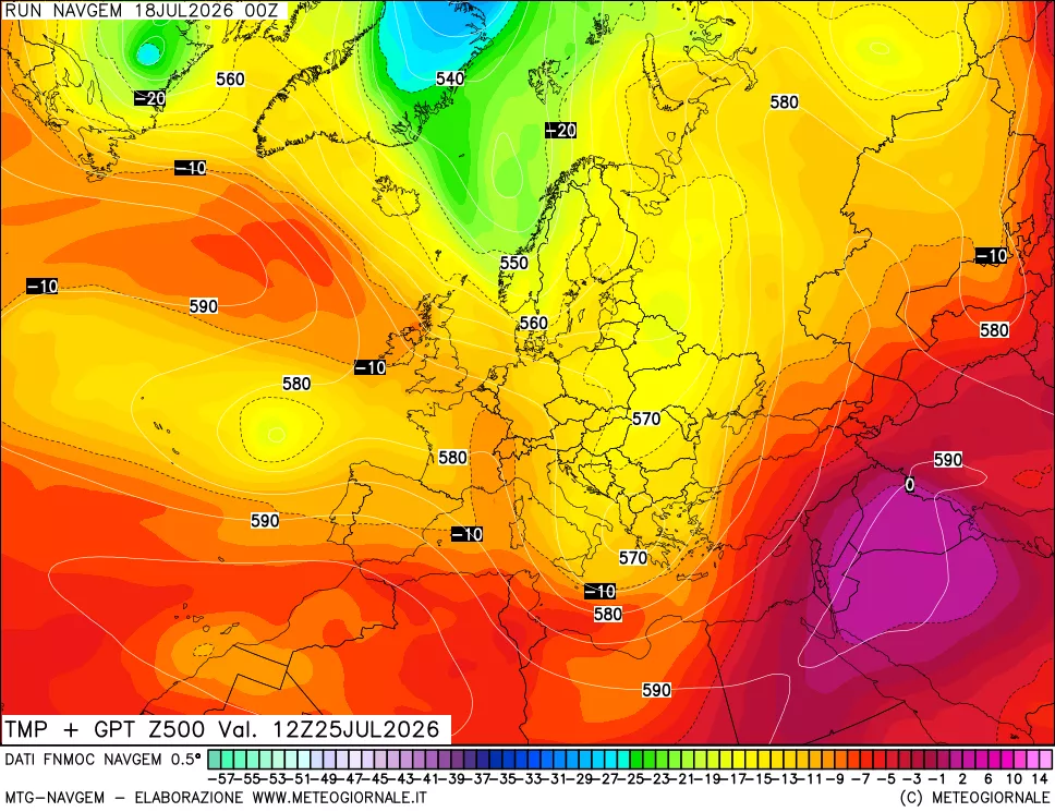 mappa Temperatura e Geopotenziali a 500 hPa