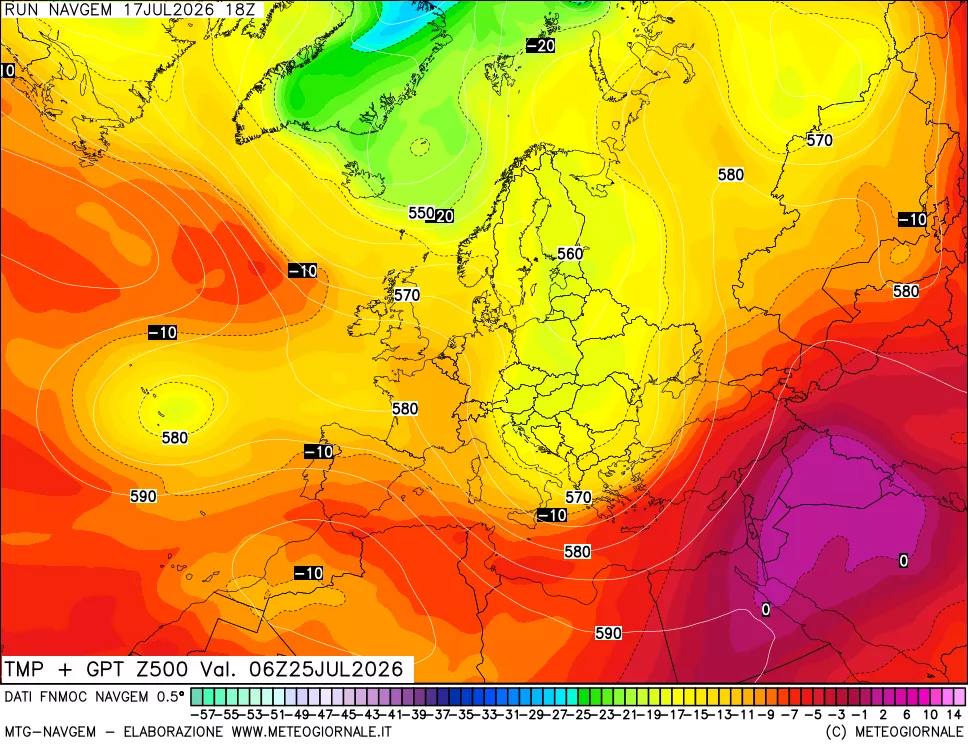 mappa Temperatura e Geopotenziali a 500 hPa