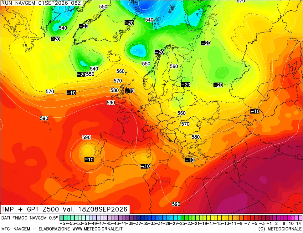 mappa Temperatura e Geopotenziali a 500 hPa