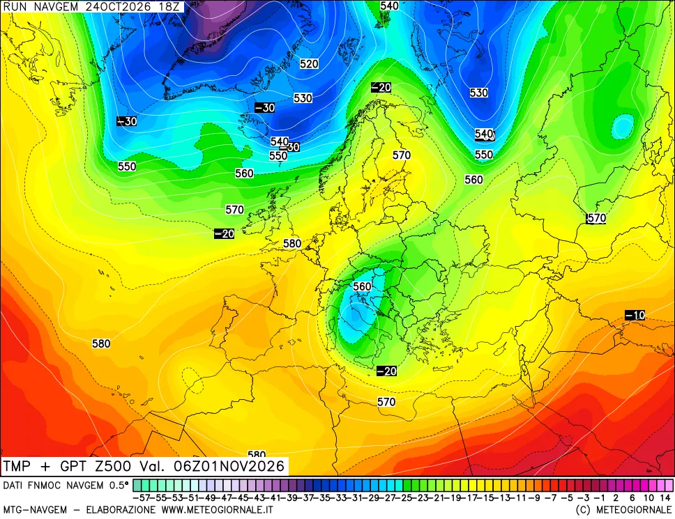 mappa Temperatura e Geopotenziali a 500 hPa
