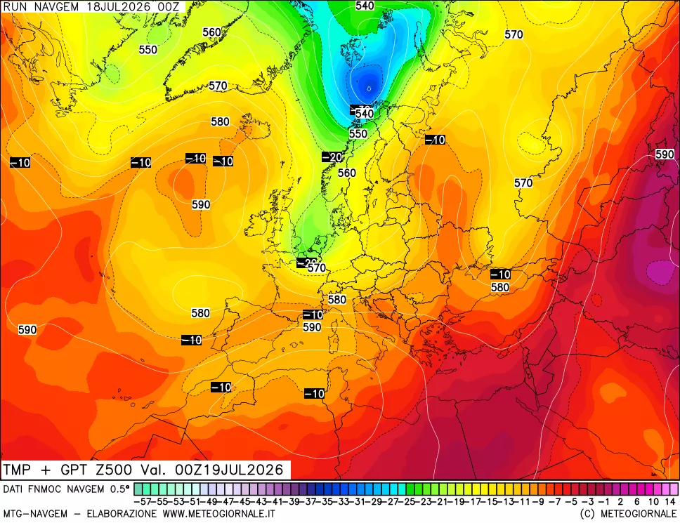 mappa Temperatura e Geopotenziali a 500 hPa