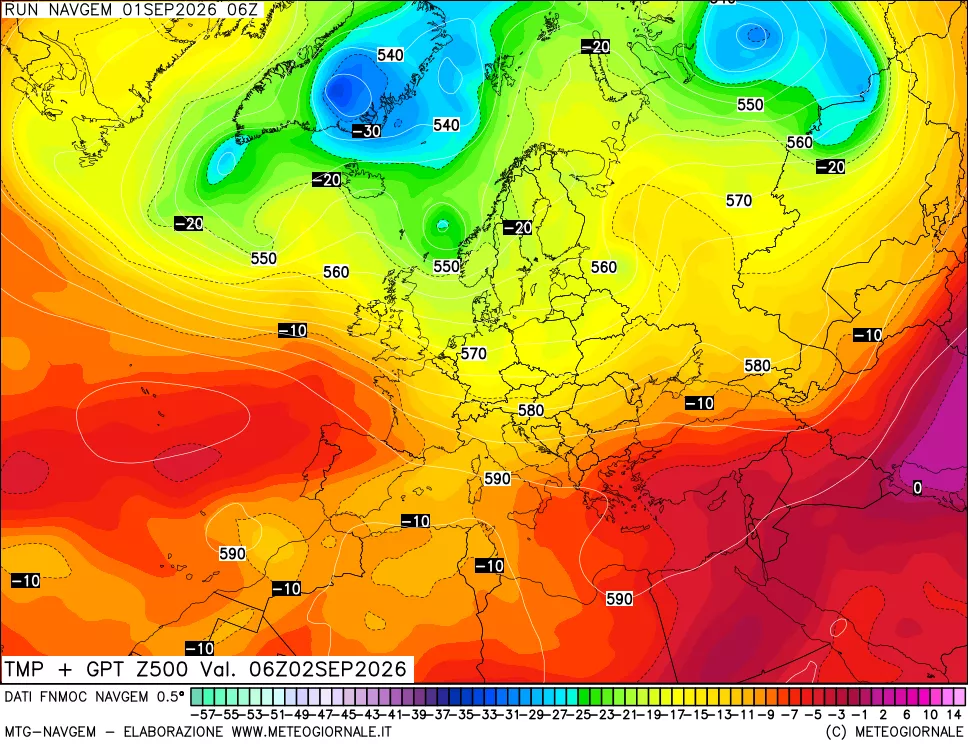 mappa Temperatura e Geopotenziali a 500 hPa