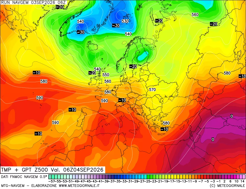 mappa Temperatura e Geopotenziali a 500 hPa