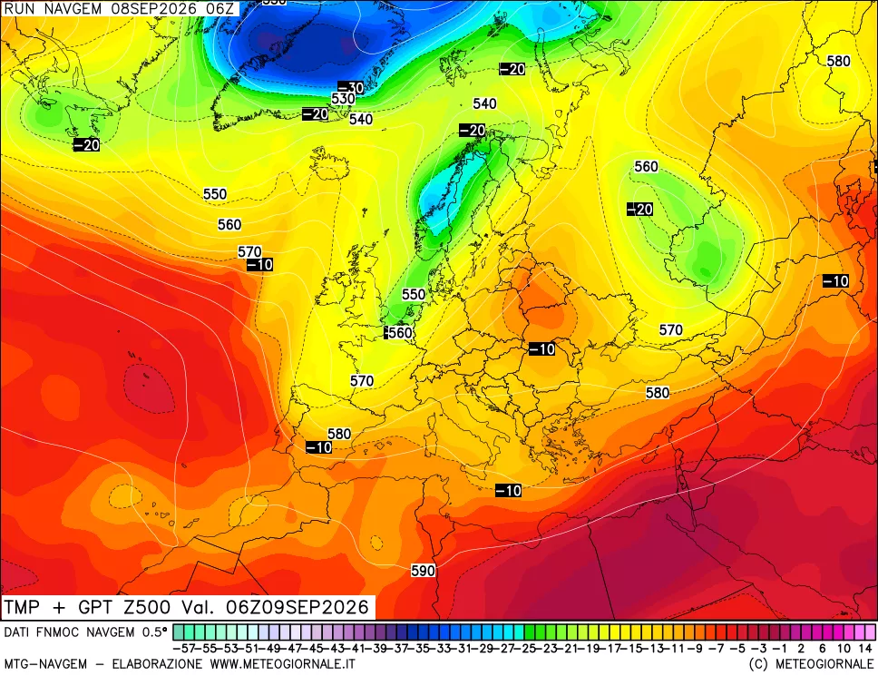 mappa Temperatura e Geopotenziali a 500 hPa
