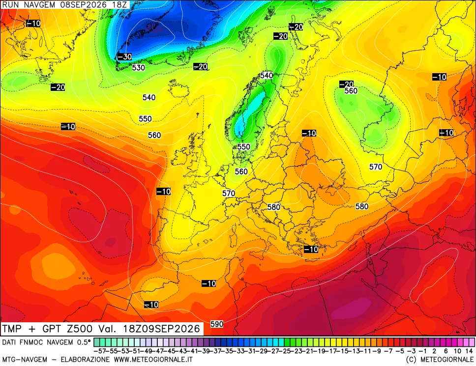 mappa Temperatura e Geopotenziali a 500 hPa