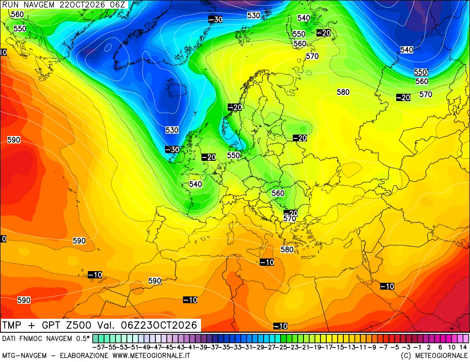 mappa Temperatura e Geopotenziali a 500 hPa