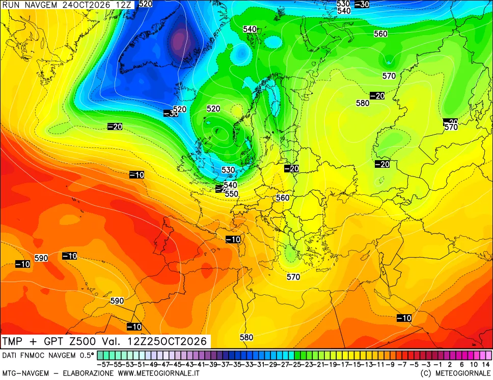mappa Temperatura e Geopotenziali a 500 hPa