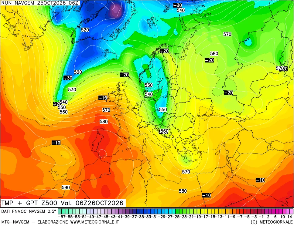 mappa Temperatura e Geopotenziali a 500 hPa