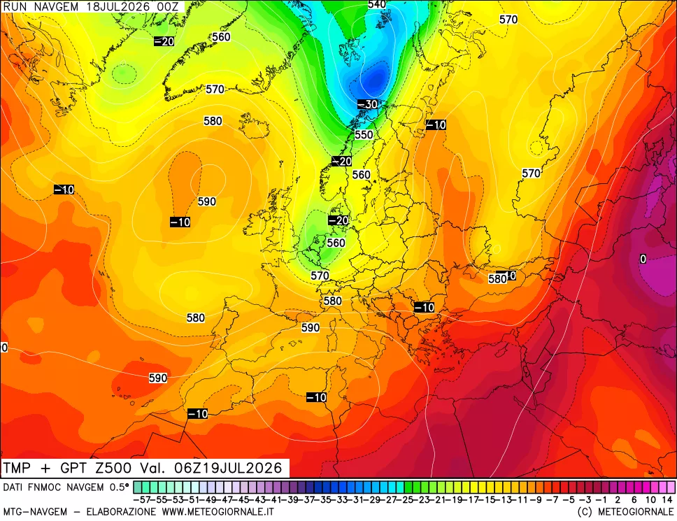 mappa Temperatura e Geopotenziali a 500 hPa