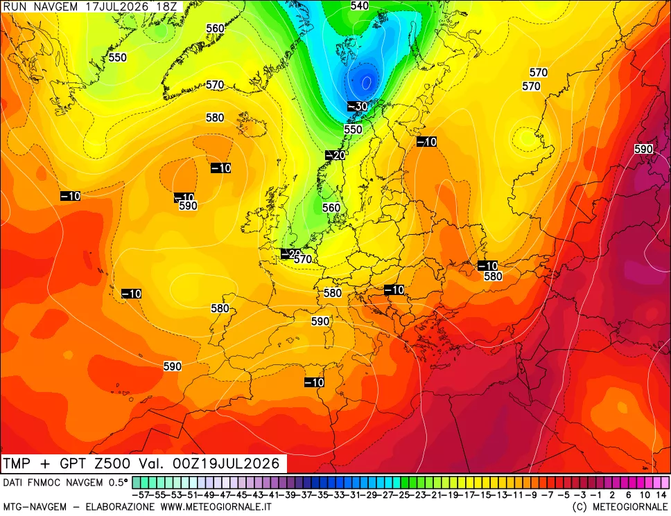 mappa Temperatura e Geopotenziali a 500 hPa