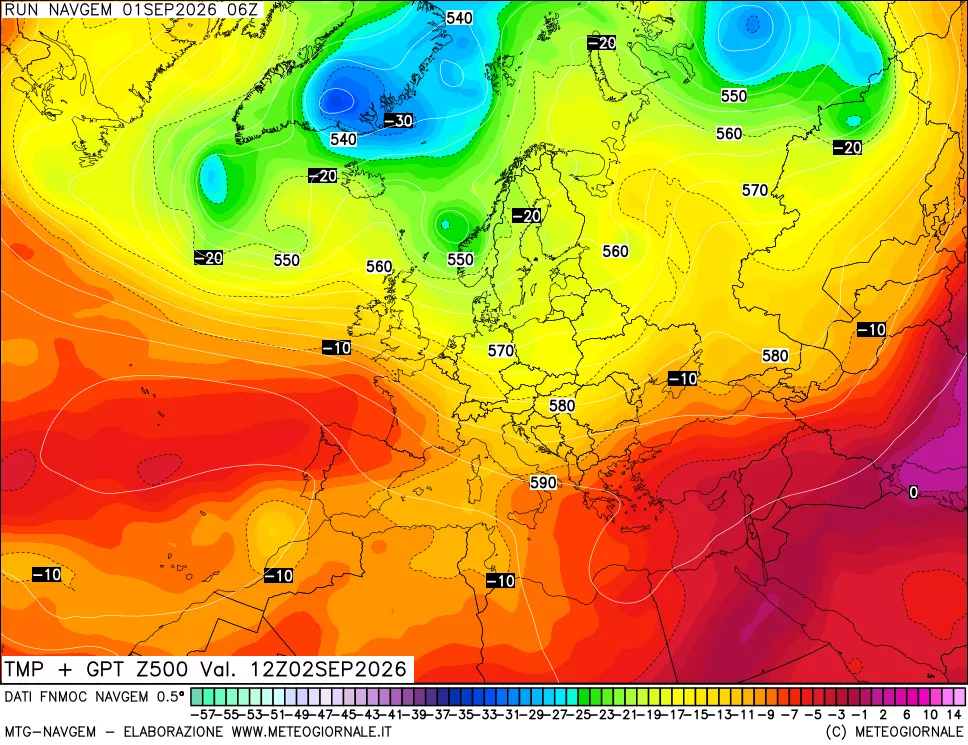 mappa Temperatura e Geopotenziali a 500 hPa