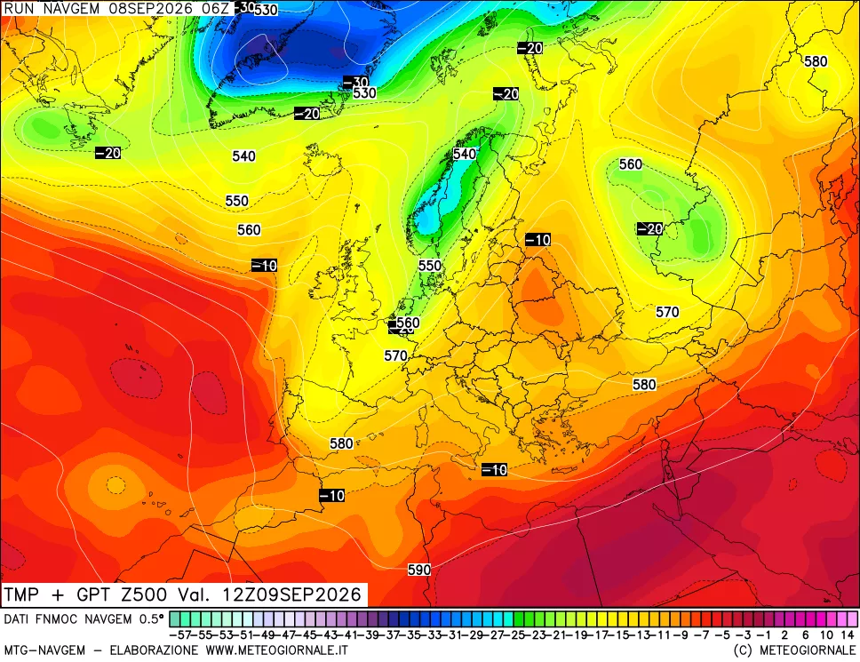 mappa Temperatura e Geopotenziali a 500 hPa