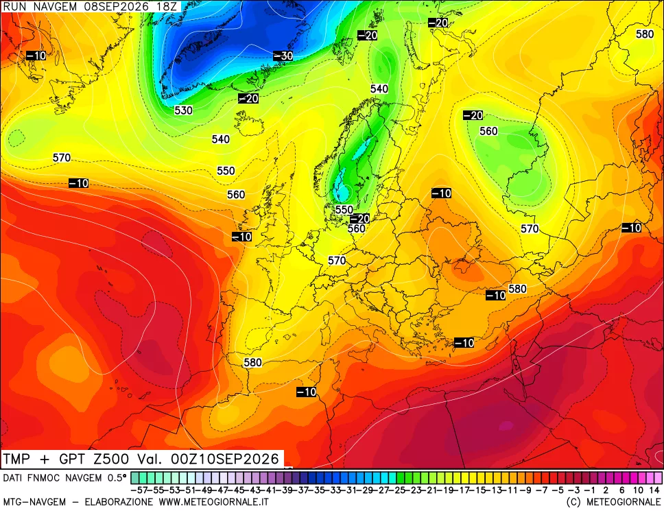 mappa Temperatura e Geopotenziali a 500 hPa