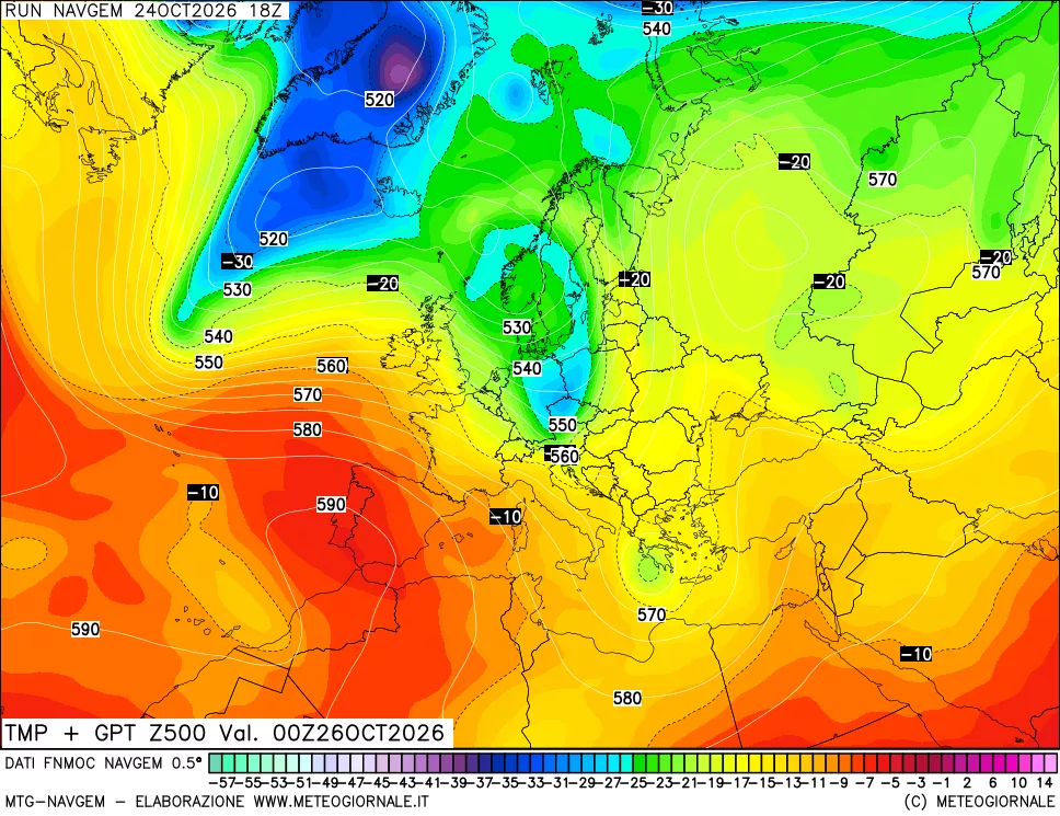 mappa Temperatura e Geopotenziali a 500 hPa