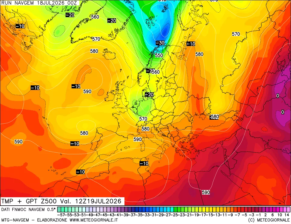 mappa Temperatura e Geopotenziali a 500 hPa