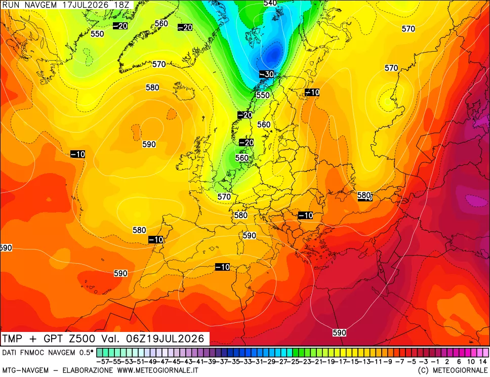 mappa Temperatura e Geopotenziali a 500 hPa