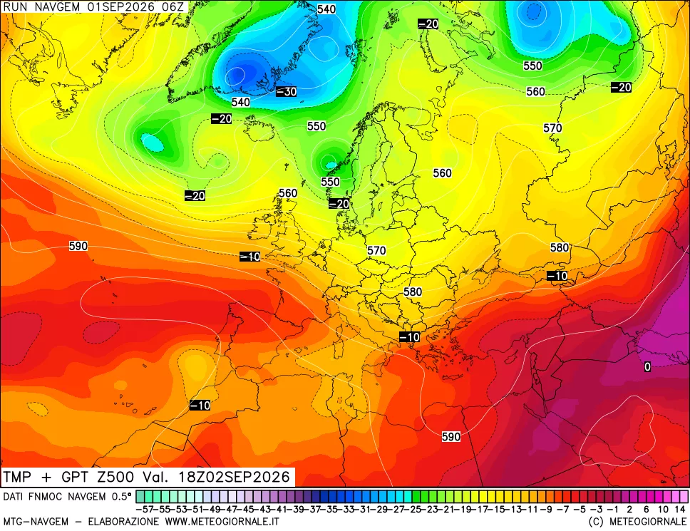 mappa Temperatura e Geopotenziali a 500 hPa