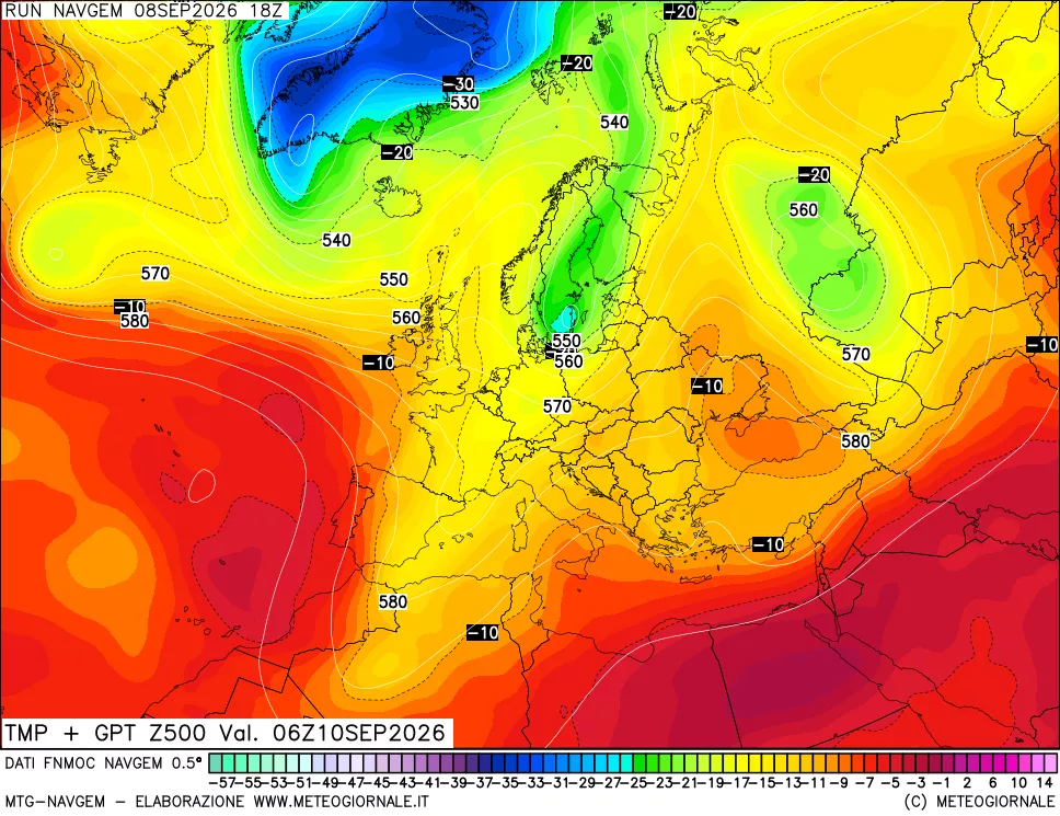 mappa Temperatura e Geopotenziali a 500 hPa