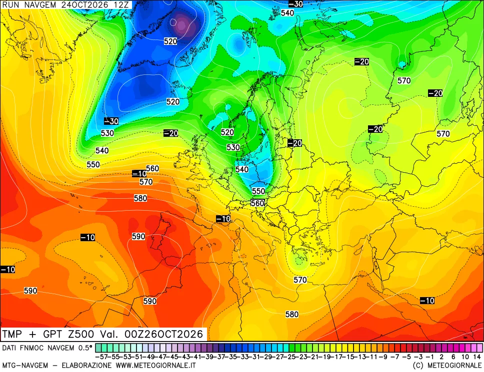 mappa Temperatura e Geopotenziali a 500 hPa