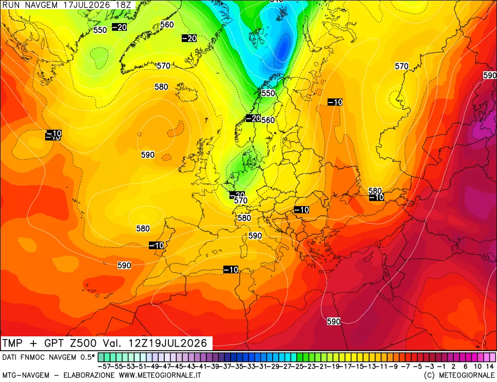 mappa Temperatura e Geopotenziali a 500 hPa