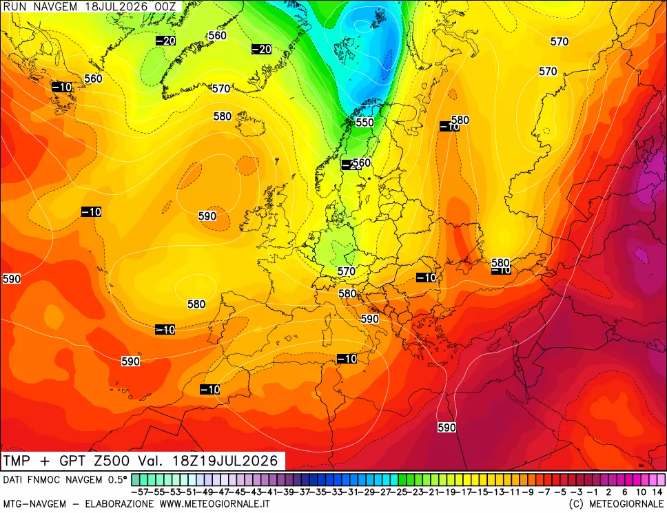 mappa Temperatura e Geopotenziali a 500 hPa