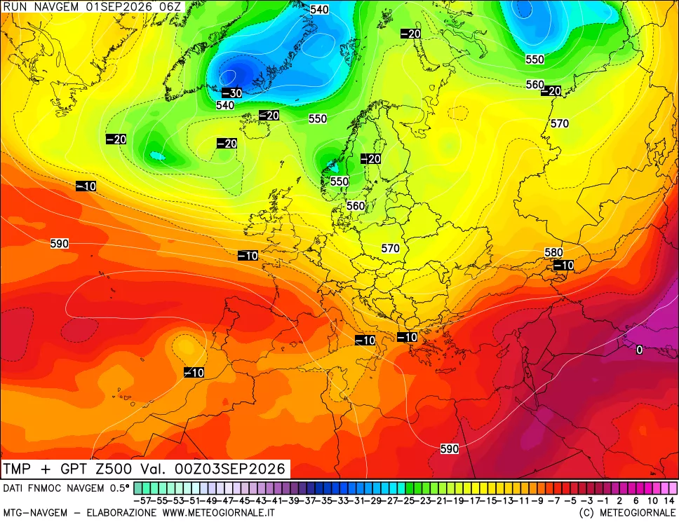mappa Temperatura e Geopotenziali a 500 hPa