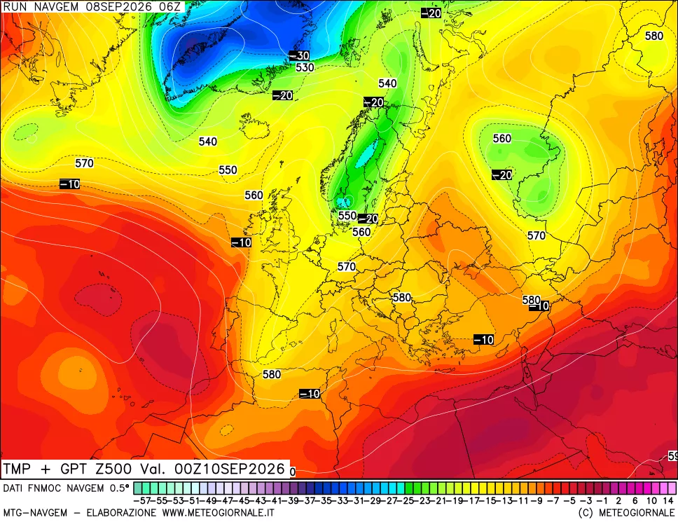 mappa Temperatura e Geopotenziali a 500 hPa