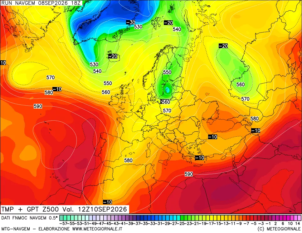 mappa Temperatura e Geopotenziali a 500 hPa