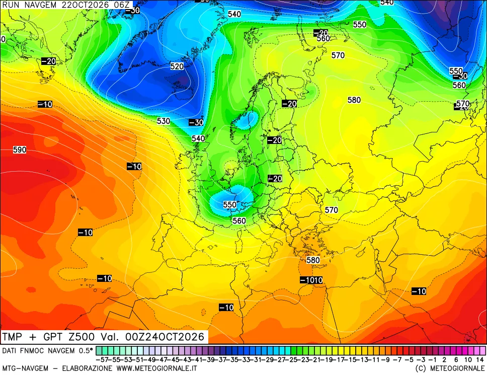 mappa Temperatura e Geopotenziali a 500 hPa