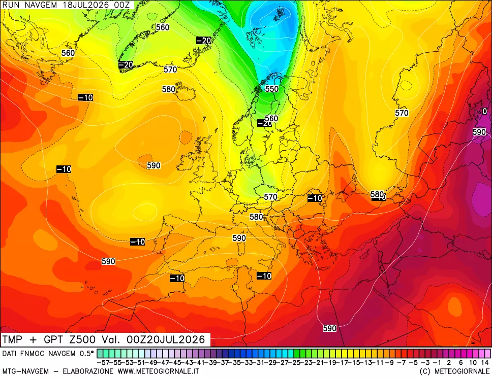 mappa Temperatura e Geopotenziali a 500 hPa
