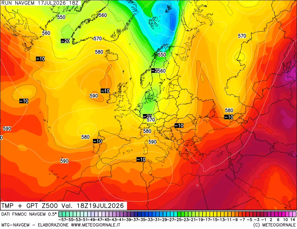 mappa Temperatura e Geopotenziali a 500 hPa