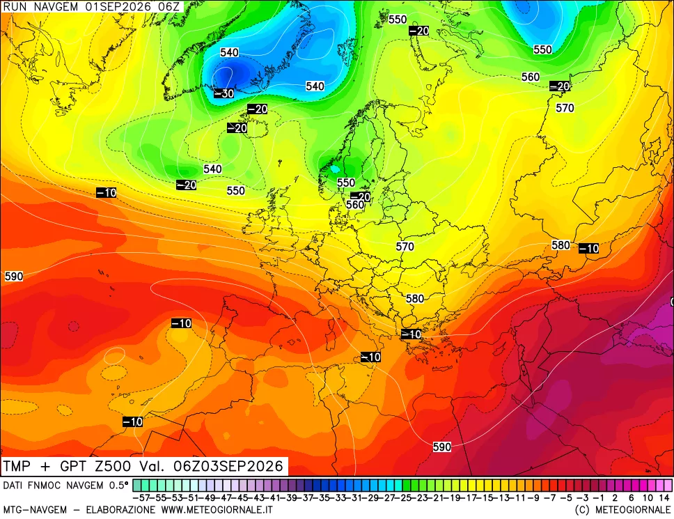 mappa Temperatura e Geopotenziali a 500 hPa