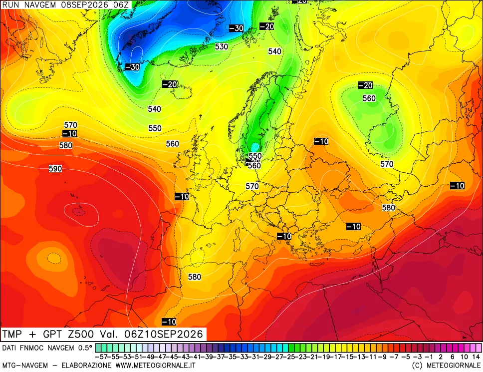 mappa Temperatura e Geopotenziali a 500 hPa