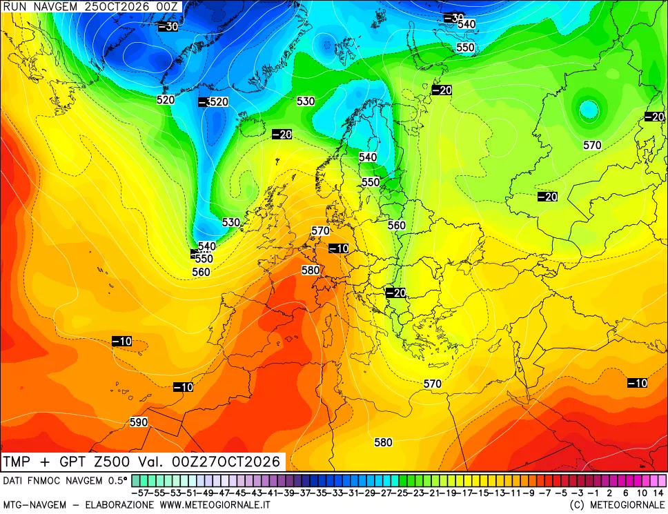 mappa Temperatura e Geopotenziali a 500 hPa