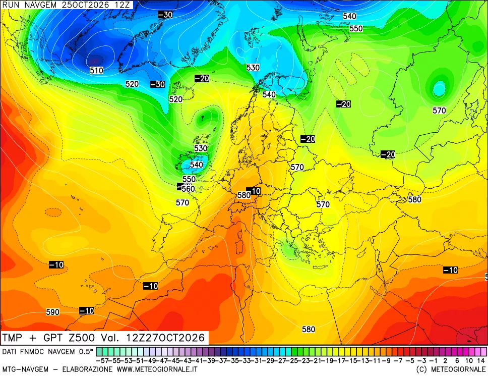 mappa Temperatura e Geopotenziali a 500 hPa