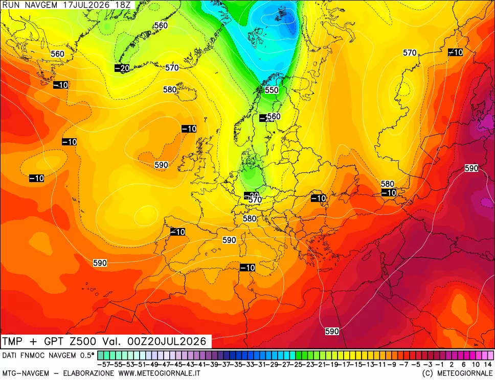 mappa Temperatura e Geopotenziali a 500 hPa