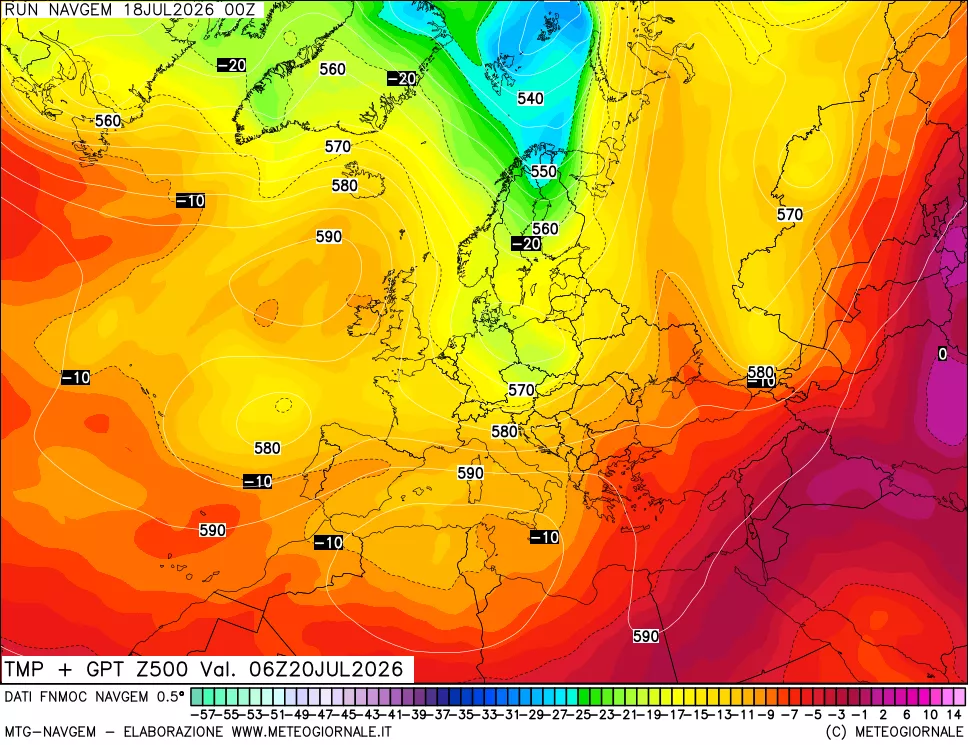 mappa Temperatura e Geopotenziali a 500 hPa