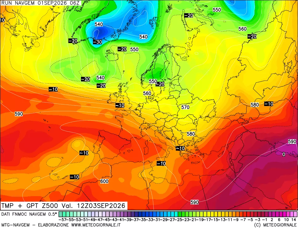 mappa Temperatura e Geopotenziali a 500 hPa