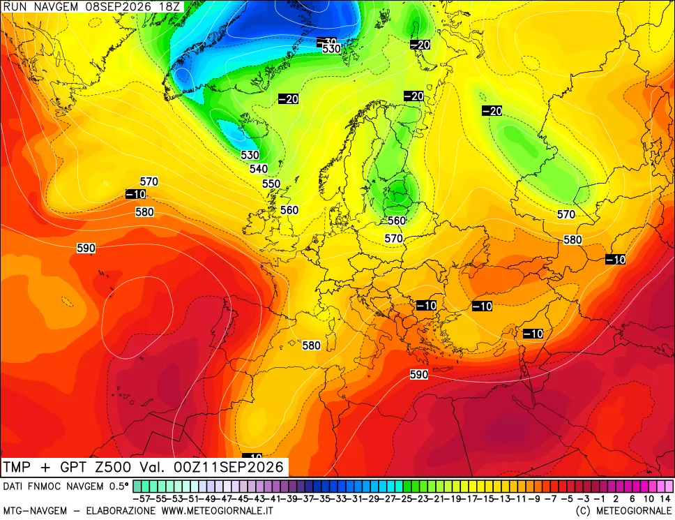 mappa Temperatura e Geopotenziali a 500 hPa