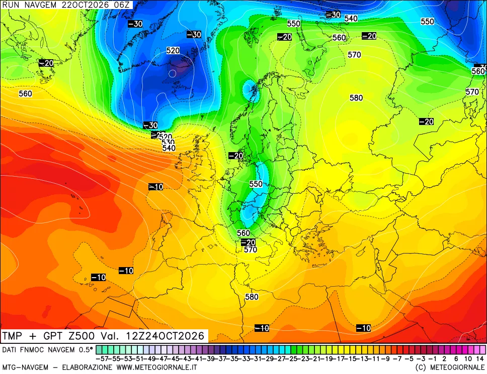 mappa Temperatura e Geopotenziali a 500 hPa