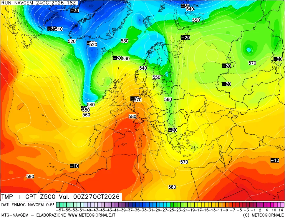 mappa Temperatura e Geopotenziali a 500 hPa