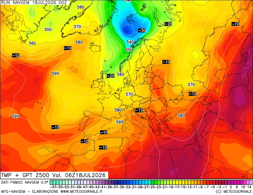 mappa Temperatura e Geopotenziali a 500 hPa