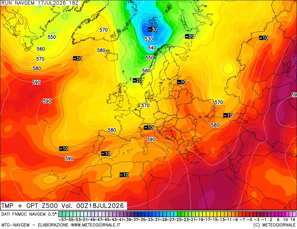 mappa Temperatura e Geopotenziali a 500 hPa
