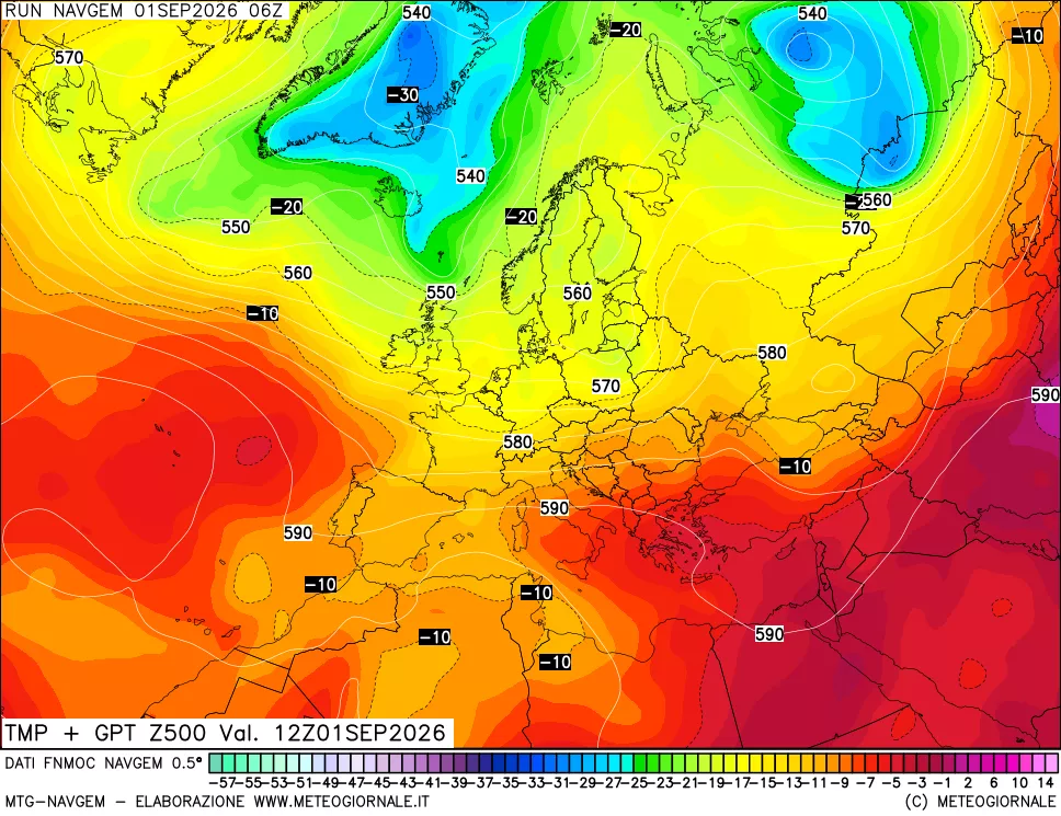 mappa Temperatura e Geopotenziali a 500 hPa