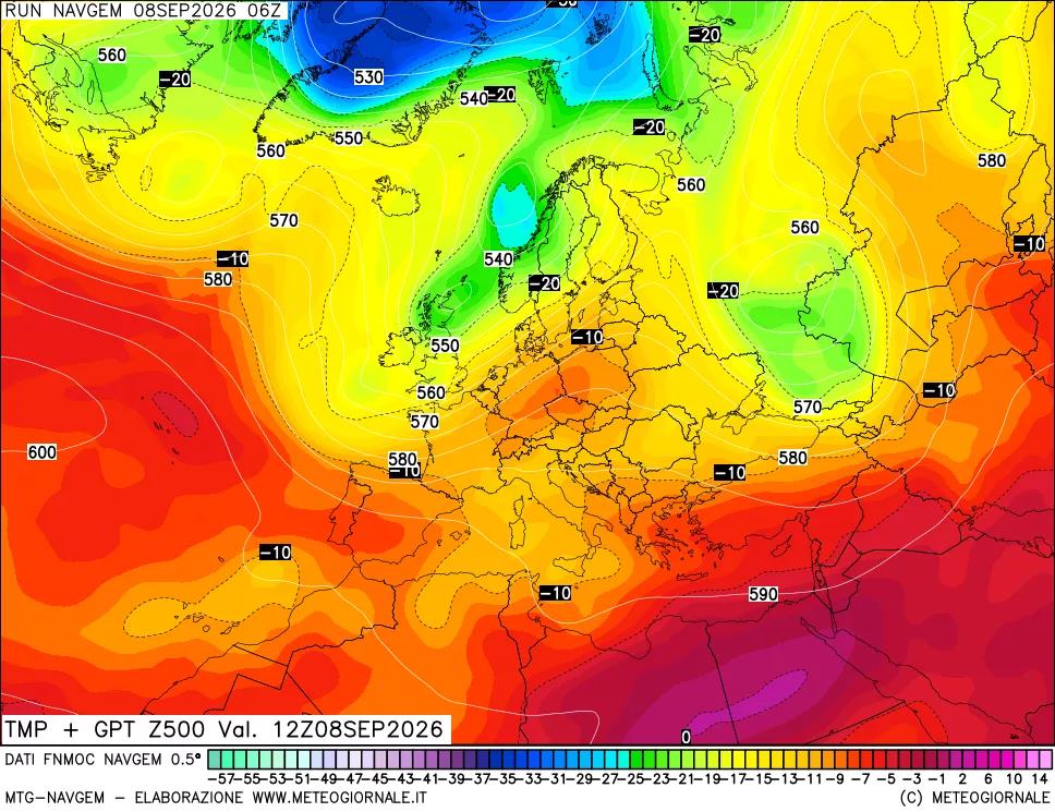 mappa Temperatura e Geopotenziali a 500 hPa