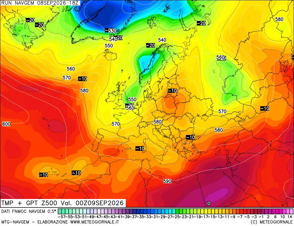 mappa Temperatura e Geopotenziali a 500 hPa
